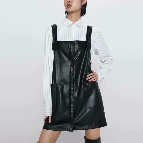 new women pu leather 2021 gothic black short bodycon sleeveless suspender buckle pockets sun streetwear mujer wxex, Black;gray
new women pu leather 2021 gothic black short bodycon sleeveless suspender buckle pockets sun streetwear mujer wxex, Black;gray