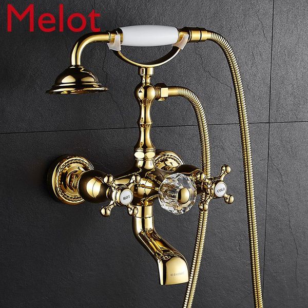 luxury crystal handle bathtub gold brass faucet with hand shower telephone type bath faucets sets mixer tap wall mounted
luxury crystal handle bathtub gold brass faucet with hand shower telephone type bath faucets sets mixer tap wall mounted
