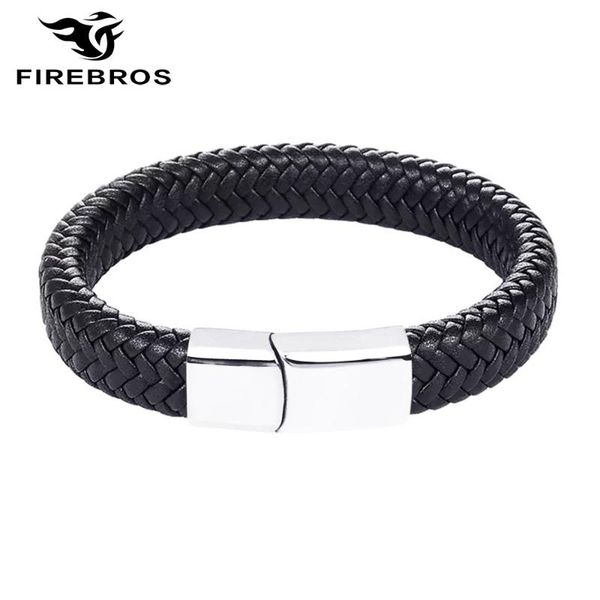 link, chain firebros 2021 silver color stainless steel magnetic clasp 12mm genuine braided leather cord bracelet men women jewelry gift, Black
link, chain firebros 2021 silver color stainless steel magnetic clasp 12mm genuine braided leather cord bracelet men women jewelry gift, Black