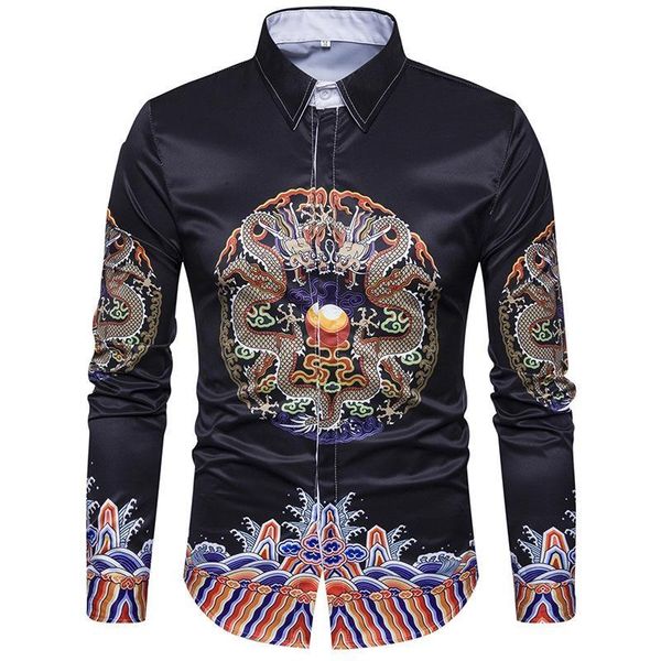 men's casual shirts retro style model dragon pattern men slim blouse long sleeve, White;black
men's casual shirts retro style model dragon pattern men slim blouse long sleeve, White;black