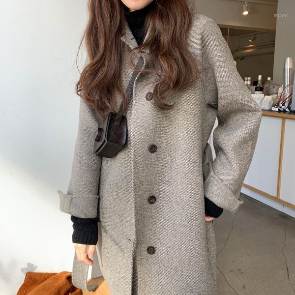 women autumn winter vintage elegant wool coat jacket belt single breasted herringbone woolen overcoat outerwear cardigan1, Black
women autumn winter vintage elegant wool coat jacket belt single breasted herringbone woolen overcoat outerwear cardigan1, Black