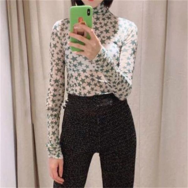 women sweater 2021 autumn and winter new high collar star print stretch mesh bottoming shirt, White;black
women sweater 2021 autumn and winter new high collar star print stretch mesh bottoming shirt, White;black