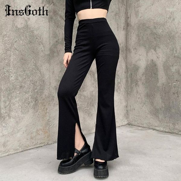 insgoth harajuku slit black gothic pants goth high waist flared pants streetwear punk chic stretchy women trousers1, Black;white
insgoth harajuku slit black gothic pants goth high waist flared pants streetwear punk chic stretchy women trousers1, Black;white