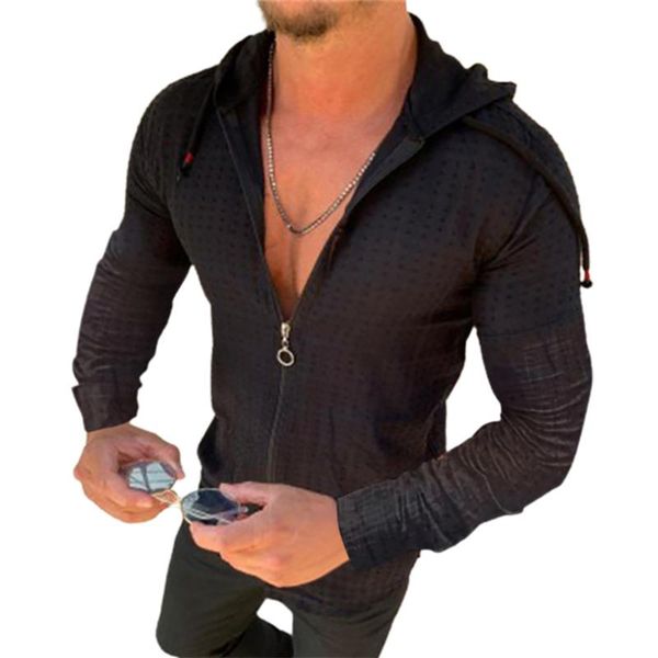 men autumn winter long sleeve hoodie zip drawstring check gird slim coat jacket, Black
men autumn winter long sleeve hoodie zip drawstring check gird slim coat jacket, Black