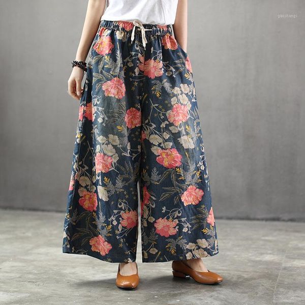 retro national style floral print denim trousers elastic drawstring waist casual pocket washed loose wide leg pants women jeans1, Blue
retro national style floral print denim trousers elastic drawstring waist casual pocket washed loose wide leg pants women jeans1, Blue