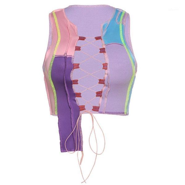 women sleeveless slim crop color block hollow out ribbed bandage camis vest 517d1, White
women sleeveless slim crop color block hollow out ribbed bandage camis vest 517d1, White