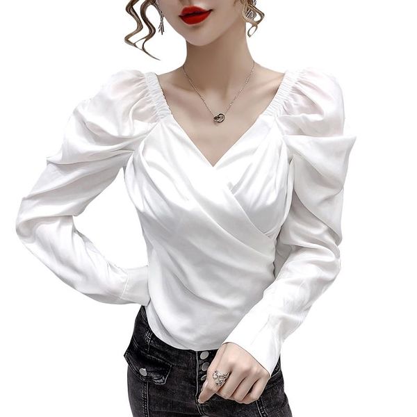 women's blouses & shirts autumn winter korea fashion women shirt all-match solid blouse puff sleeve workwear elegant office lady blusa, White
women's blouses & shirts autumn winter korea fashion women shirt all-match solid blouse puff sleeve workwear elegant office lady blusa, White