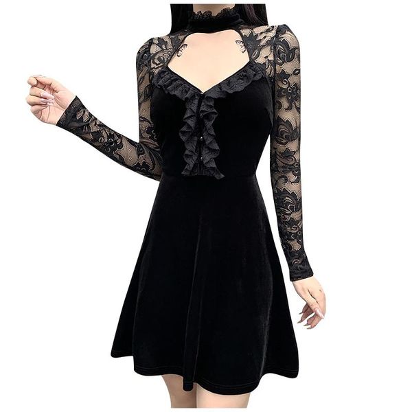 casual dresses vintage black velvet gothic dress women elegant hollow out lace patchwork mini female party autumn, Black;gray
casual dresses vintage black velvet gothic dress women elegant hollow out lace patchwork mini female party autumn, Black;gray