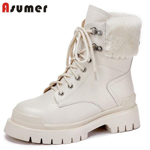 asumer 2021 genuine leather shoes women snow boots round toe lace up thick fur warm comfortable ankle boots woman, Black
asumer 2021 genuine leather shoes women snow boots round toe lace up thick fur warm comfortable ankle boots woman, Black