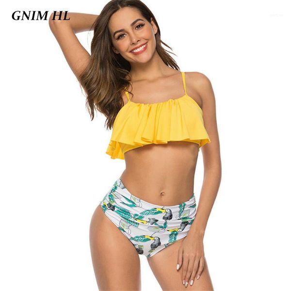 gnim high waist swimsuit women ruffle bikini mujer 2020 solid swimwear female backless swimming suit for women biquini new1, White;black 
gnim high waist swimsuit women ruffle bikini mujer 2020 solid swimwear female backless swimming suit for women biquini new1, White;black