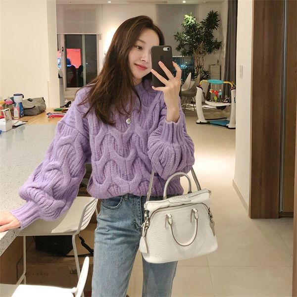 women's sweaters winter lantern sleeve coarse yarn loose casual thicken pullover knitted sweater, White;black
women's sweaters winter lantern sleeve coarse yarn loose casual thicken pullover knitted sweater, White;black