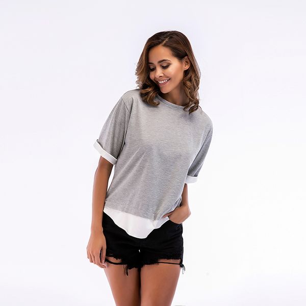 splicing round neck women's t-shirts with short sleeves ageneration of women size for women, White
splicing round neck women's t-shirts with short sleeves ageneration of women size for women, White