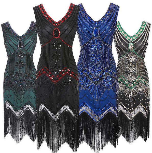 women 1920s vintage great gatsby dress double v-neck sleeveless beaded sequin tassel dress art deco flapper dress for party, Black;gray
women 1920s vintage great gatsby dress double v-neck sleeveless beaded sequin tassel dress art deco flapper dress for party, Black;gray