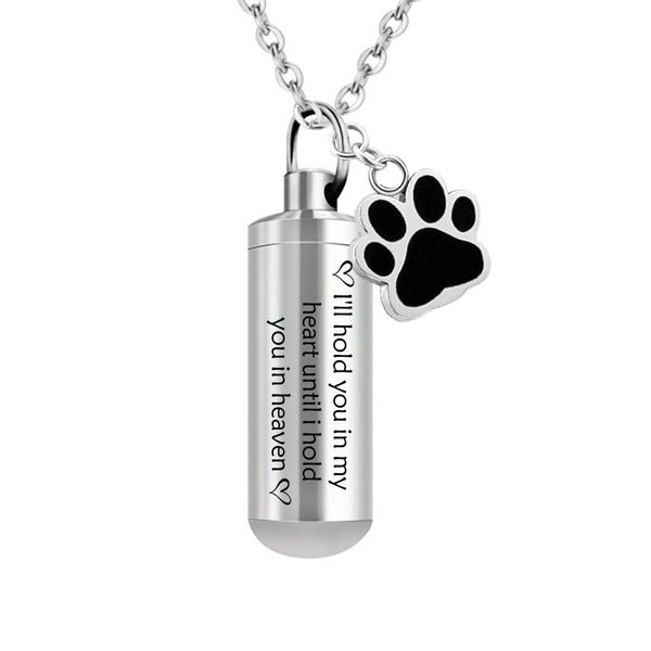pet paws stainless steel cylinder cremation ashes jewelry for pet/human memorial urn pendant necklace keepsake, Silver
pet paws stainless steel cylinder cremation ashes jewelry for pet/human memorial urn pendant necklace keepsake, Silver