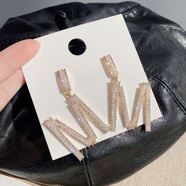 s1824 fashion jewelry letter m earrings rhinstone letters dangle stud earrings, Silver
s1824 fashion jewelry letter m earrings rhinstone letters dangle stud earrings, Silver