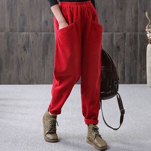 pants for women autumn comfy harem waist elastic corduroy solid color loose straight casual ankle-length pants y200418, Black;white
pants for women autumn comfy harem waist elastic corduroy solid color loose straight casual ankle-length pants y200418, Black;white