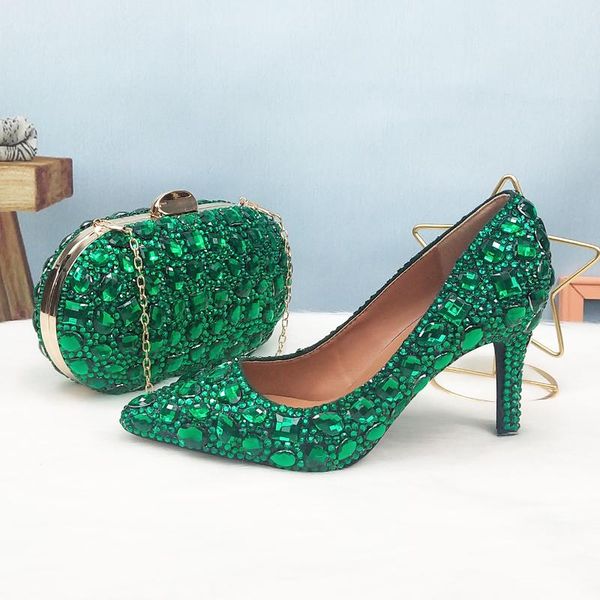 2020 new arrival green pointed toe female party shoe and purse wedding shoes woman fashion thin heel shallow crystal high pumps, Black 
2020 new arrival green pointed toe female party shoe and purse wedding shoes woman fashion thin heel shallow crystal high pumps, Black