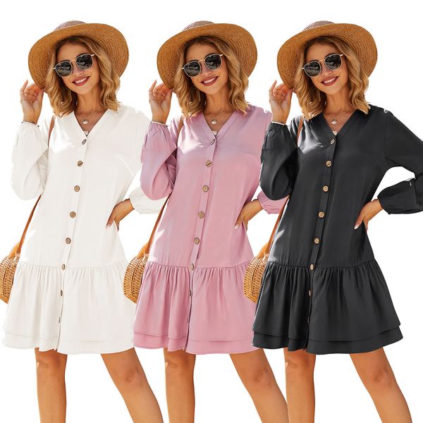 original design 2020 quality spring and summer new elegant slim mid-length long sleeve dress, White;black
original design 2020 quality spring and summer new elegant slim mid-length long sleeve dress, White;black