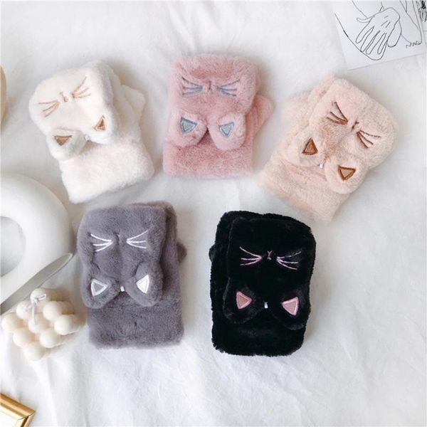 five fingers gloves winter women girl outdoor cartoon cats flip half finger thicken warm mittens 1 pair, Blue;gray
five fingers gloves winter women girl outdoor cartoon cats flip half finger thicken warm mittens 1 pair, Blue;gray