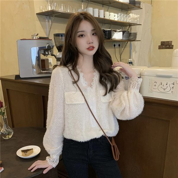 2021 european station new korean style western style v-neck bag buckle lace versatile slimming long-sleeved shirt inner womens top, White
2021 european station new korean style western style v-neck bag buckle lace versatile slimming long-sleeved shirt inner womens top, White