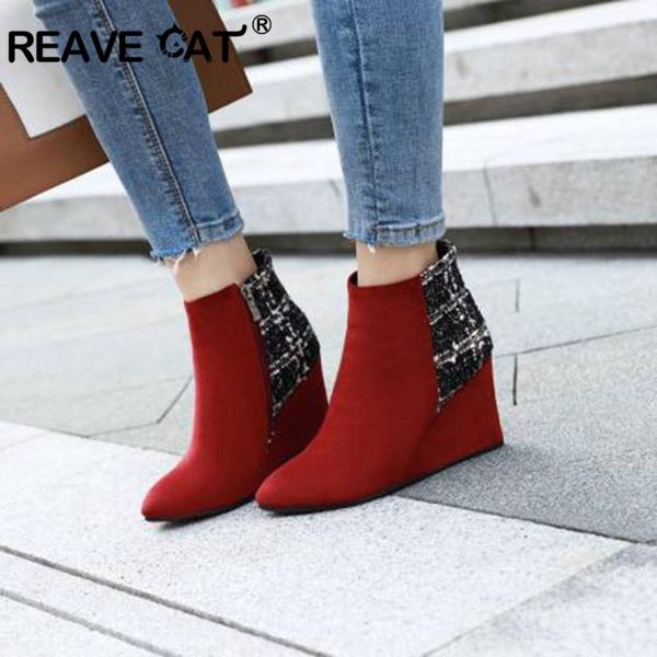 boots reave cat winter fashion for women ankle high pointed toe wedge heel flock zipper big size 34-43 brown beige black
boots reave cat winter fashion for women ankle high pointed toe wedge heel flock zipper big size 34-43 brown beige black