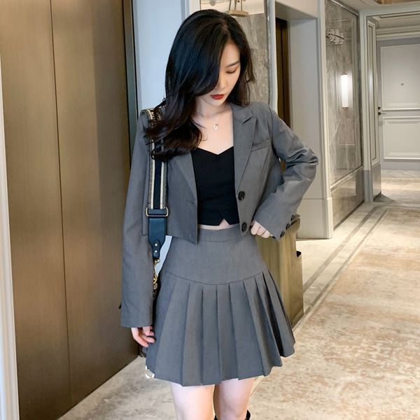 2020 new autumn blazer for coat short coat female korean students' slim pleated short skirt suit suit him2b, Gray
2020 new autumn blazer for coat short coat female korean students' slim pleated short skirt suit suit him2b, Gray