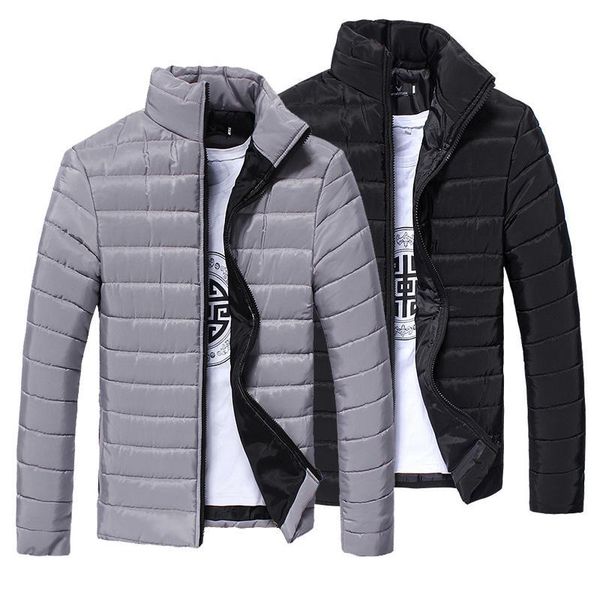 zacoo men winter down cotton padded jacket standing collar zipper outwear coat warm blouse, Black