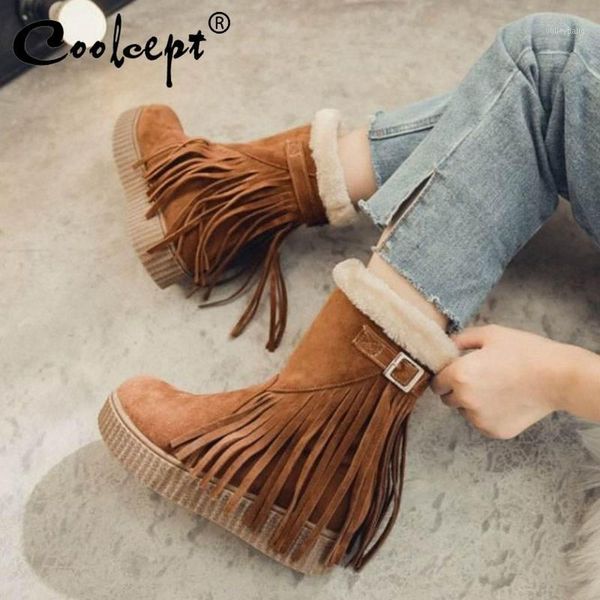 coolcept women flats boots round toe metal buckle plush fur fringes women mid calf botas sweet korean footwear size 34-431, Black
coolcept women flats boots round toe metal buckle plush fur fringes women mid calf botas sweet korean footwear size 34-431, Black