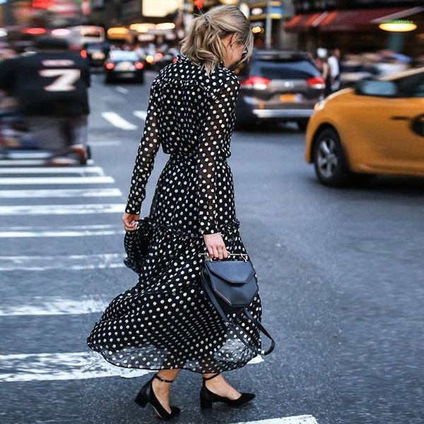 women polka dot printed dress deep v-neck long sleeve maxi dress1, Black;gray
women polka dot printed dress deep v-neck long sleeve maxi dress1, Black;gray