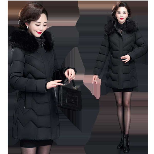 middle-aged women korean 2021 winter big fur collar down coats plus size women's jacket parka cotton coat 6xl, Black 
middle-aged women korean 2021 winter big fur collar down coats plus size women's jacket parka cotton coat 6xl, Black