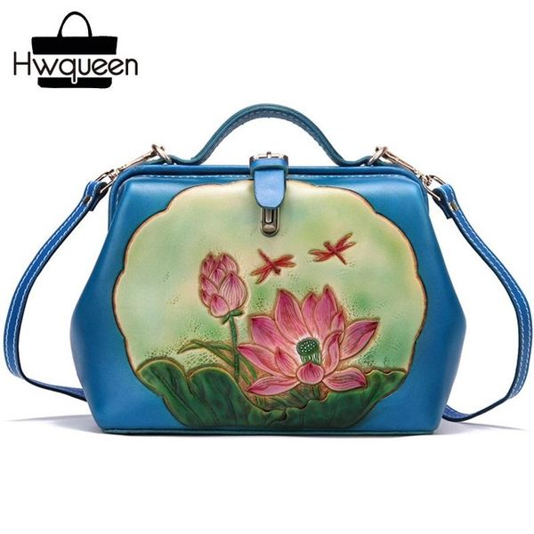 hand engraved lotus flower designer lady small clutch purse genuine leather women's shoulder bag cow skin female handbag