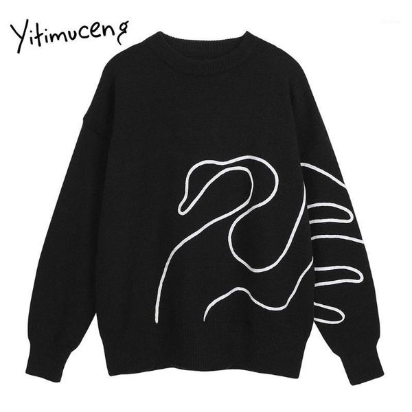 women's sweaters yitimuceng hand-painted sweater women plus size winter clothes fall 2021 long sleeve japanese fashion knit korean pul, White;black
women's sweaters yitimuceng hand-painted sweater women plus size winter clothes fall 2021 long sleeve japanese fashion knit korean pul, White;black