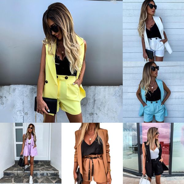 women two-piece suit waistcoat and shorts set solid color vest coat single button yellow sleeveless blazers with shorts suit d30 q1219, Black;white
women two-piece suit waistcoat and shorts set solid color vest coat single button yellow sleeveless blazers with shorts suit d30 q1219, Black;white