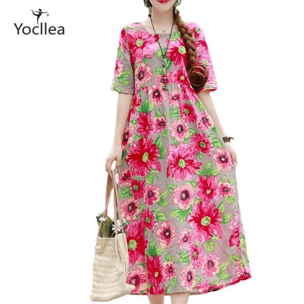 short sleeve dress girl high waist loose casual plus size women cotton linen print o-neck summer dresses vestidos femme, Black;gray
short sleeve dress girl high waist loose casual plus size women cotton linen print o-neck summer dresses vestidos femme, Black;gray