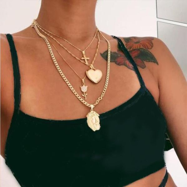 pendant necklaces huatang large heart cross flower face punk necklace for women gril gold chain long jewelery collana 8520, Silver
pendant necklaces huatang large heart cross flower face punk necklace for women gril gold chain long jewelery collana 8520, Silver