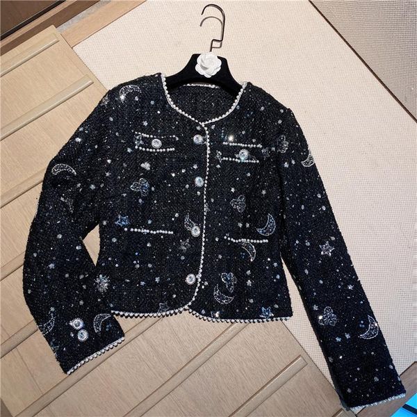 women's down & parkas deat 2021 spring autumn arrivals long sleeve slim pearl edging sequin constellation knitting woolen coat 11a007, Black
women's down & parkas deat 2021 spring autumn arrivals long sleeve slim pearl edging sequin constellation knitting woolen coat 11a007, Black