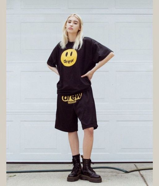 

19ss house drew short sleeve jia siting bieber same smiley face letter men's and women's same fashion brand cotton t-shirt, White;black