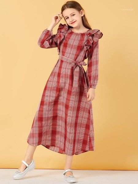 girl's dresses ruffles red plaid belt maxi for children girl princess chiffon muslim girls casual party 10 12 years1, Red;yellow
girl's dresses ruffles red plaid belt maxi for children girl princess chiffon muslim girls casual party 10 12 years1, Red;yellow