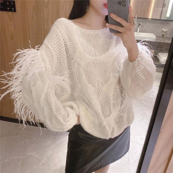 slash neck pullover 2021 early spring fashion sweater with feather tassel women lazy oaf jumpers ladies knit streetwear1, White;black
slash neck pullover 2021 early spring fashion sweater with feather tassel women lazy oaf jumpers ladies knit streetwear1, White;black