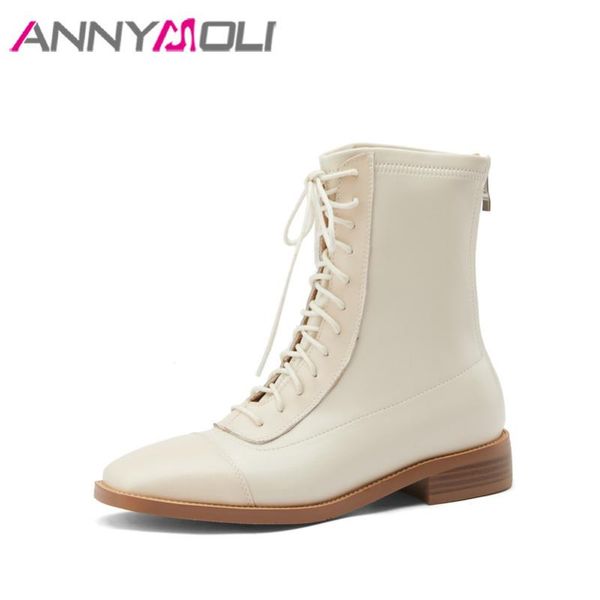 annymoli real leather ankle boots med heel woman boots zip thick heel short lace up square toe lady shoes autumn winter 40, Black
annymoli real leather ankle boots med heel woman boots zip thick heel short lace up square toe lady shoes autumn winter 40, Black