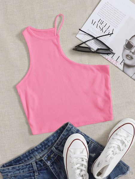 asymmetrical neck tank w52u#, White