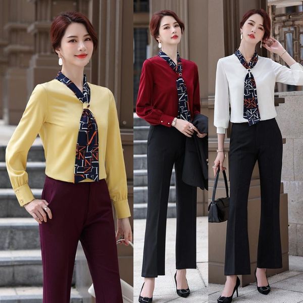 fashion women blouses & shirts ladies 2 piece pant and sets pantsuits office uniform styles long sleeve yellow, White
fashion women blouses & shirts ladies 2 piece pant and sets pantsuits office uniform styles long sleeve yellow, White