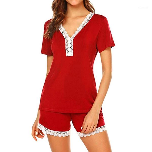 sleeping women's lace patchwork short sleeve sleepwear soft pajama set t-shirt and shorts pajamas sets lounge nightwear6.271, Black;red
sleeping women's lace patchwork short sleeve sleepwear soft pajama set t-shirt and shorts pajamas sets lounge nightwear6.271, Black;red