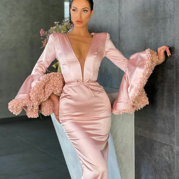 shiny pink mermaid prom dresses deep v neck long sleeve ruffles flowers dubai saudi arabic formal evening gowns, Black
shiny pink mermaid prom dresses deep v neck long sleeve ruffles flowers dubai saudi arabic formal evening gowns, Black
