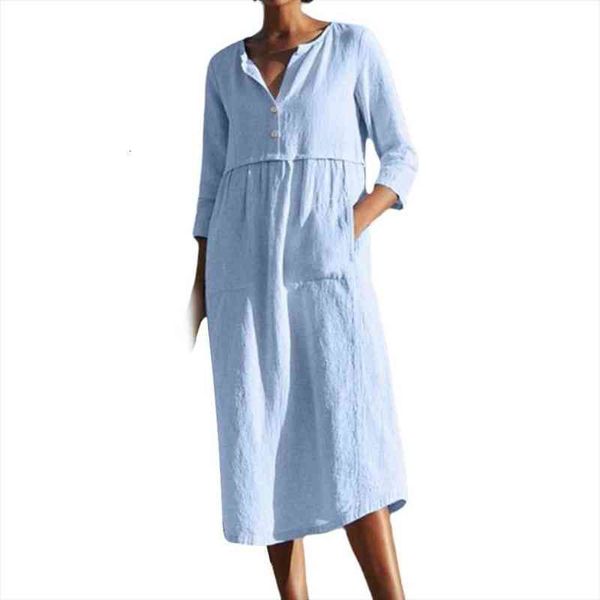 women solid color half sleeve pockets buttons cotton linen loose midi dress, Black;gray
women solid color half sleeve pockets buttons cotton linen loose midi dress, Black;gray