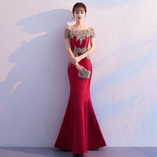 toasting dress bride wine red banquet high-quality evening dress female annual party banquet host performance fishtail1
toasting dress bride wine red banquet high-quality evening dress female annual party banquet host performance fishtail1