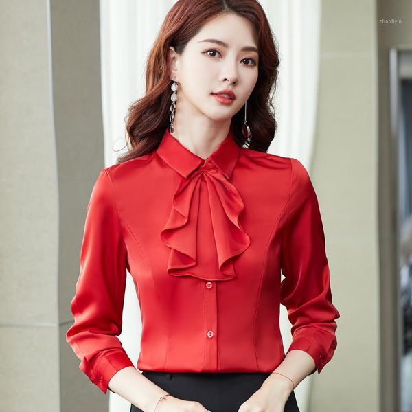 professional temperament red long sleeve shirt women with new autumn bow tie fashion chiffon blouses office ladies work 1, White 
professional temperament red long sleeve shirt women with new autumn bow tie fashion chiffon blouses office ladies work 1, White