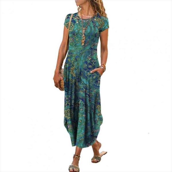 summer women long dress round neck short sleeve pockets fashion loose casual maxi dress vintage floral print maxi party, Black;gray
summer women long dress round neck short sleeve pockets fashion loose casual maxi dress vintage floral print maxi party, Black;gray