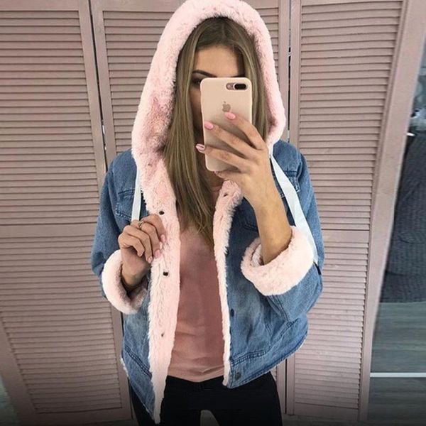 women jean hooded faux fur fleece jacket and coats wintwr thick long sleeve warm jackets pink denim outwear, Black;brown
women jean hooded faux fur fleece jacket and coats wintwr thick long sleeve warm jackets pink denim outwear, Black;brown