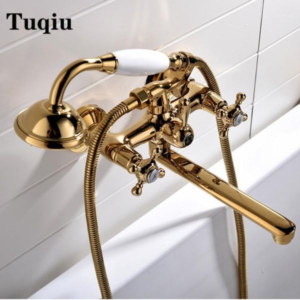 bathtub faucet set gold double handle brass bathroom shower faucet with long swivel pipe american style cross handle classical1
bathtub faucet set gold double handle brass bathroom shower faucet with long swivel pipe american style cross handle classical1